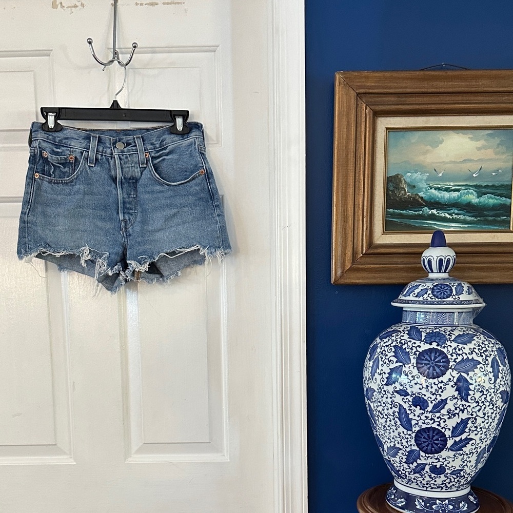 Women’s Levi's 501 Blue Butterfly Denim Cutoff Shorts